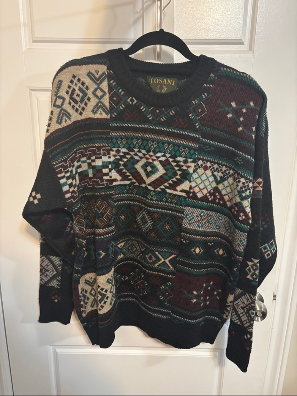 Tosani Men's Black Multi-Pattern Crewneck Sweater